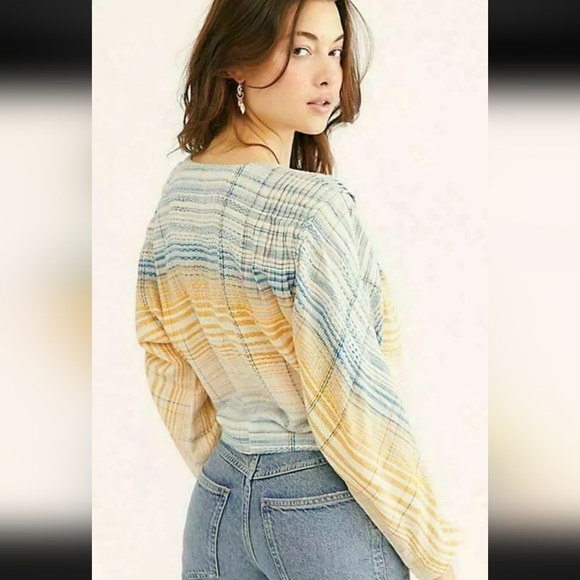 Free People We The Free Maldives Wrap Blouse Top Striped Endless Summer Large - Picture 2 of 12